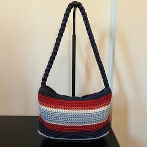 The Sak Crochet Striped Shoulder Bag Blue Red White
